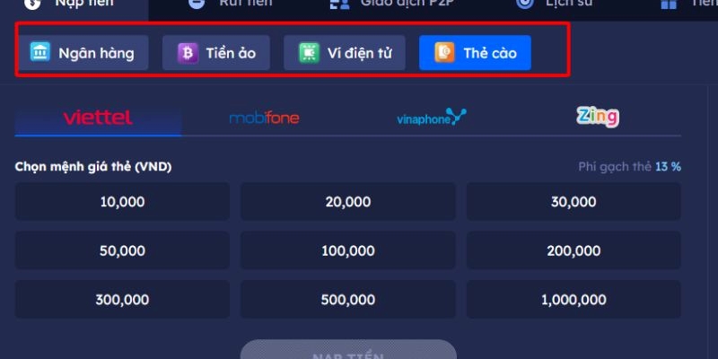 Các loại hình thanh toán khi thực hiện nạp tiền bet88 